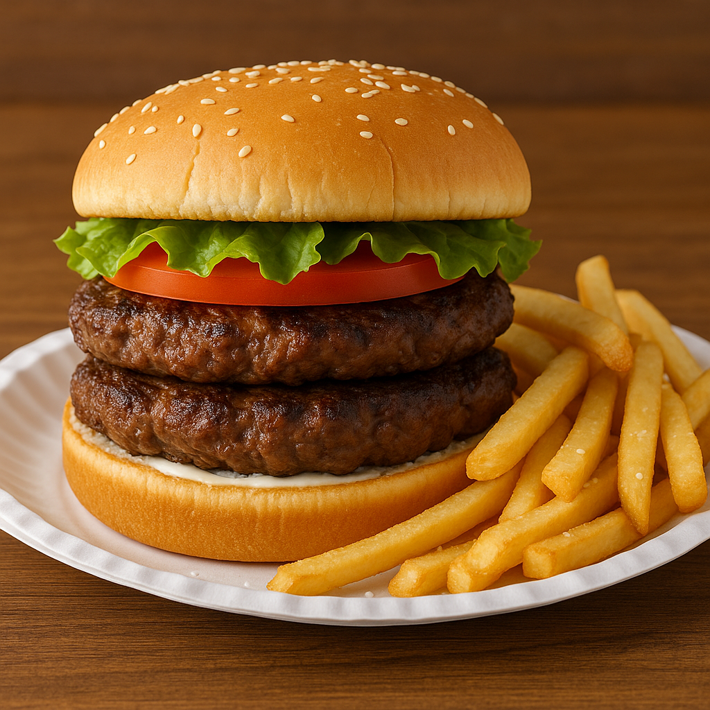 Double Hamburger Basket with French Fries