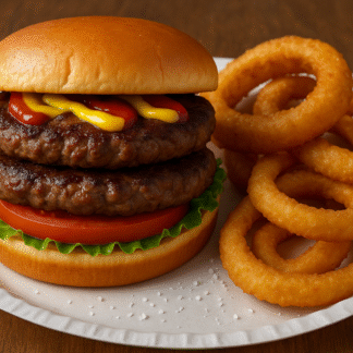 Double Hamburger Basket with Onion Rings