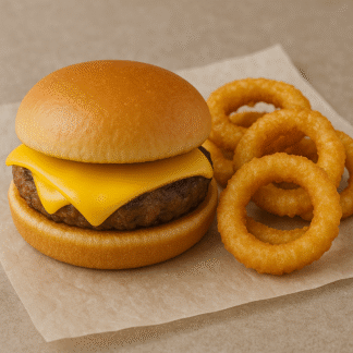 Cheeseburger Basket with Onion Rings