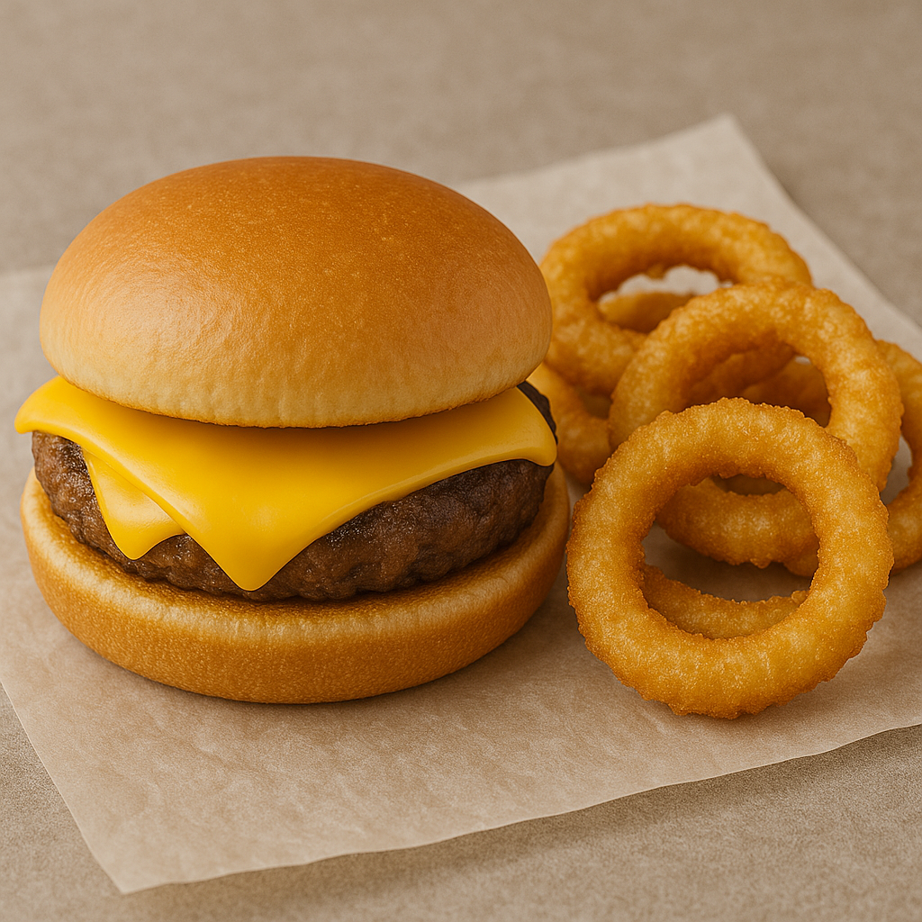 Cheeseburger Basket with Onion Rings