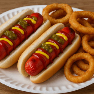 Grilled Hot Dogs (2) with Onion Rings