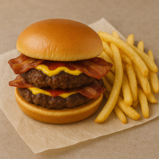 Bacon Double Hamburger Basket with French Fries